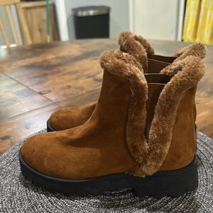 AEROSOLES Brown Faux Fur Lined Boots